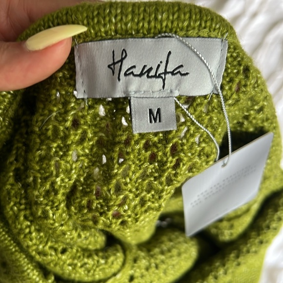 Hanifa Crochet Green Knit Dress with Ruffle Hem - Picture 6 of 8